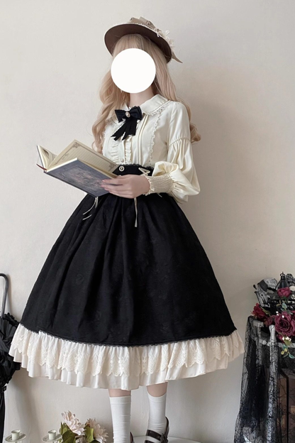 Retro Chic Lolita Shirt + Lace-up High Waist Lolita Skirt