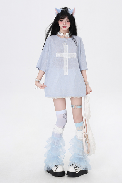 サブカルチャークロスパッチルーズトップス