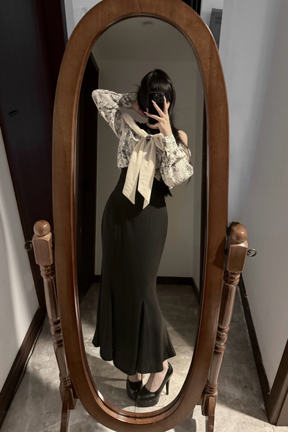 Off-the-shoulder top + mermaid skirt