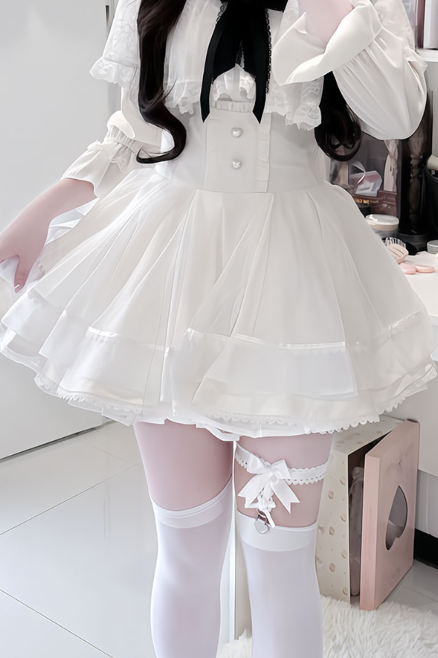 ファーフードマント+トップス+スカート