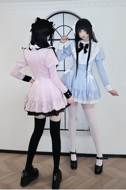 Lace-up ribbon Lolita dress + brooch + hair clip