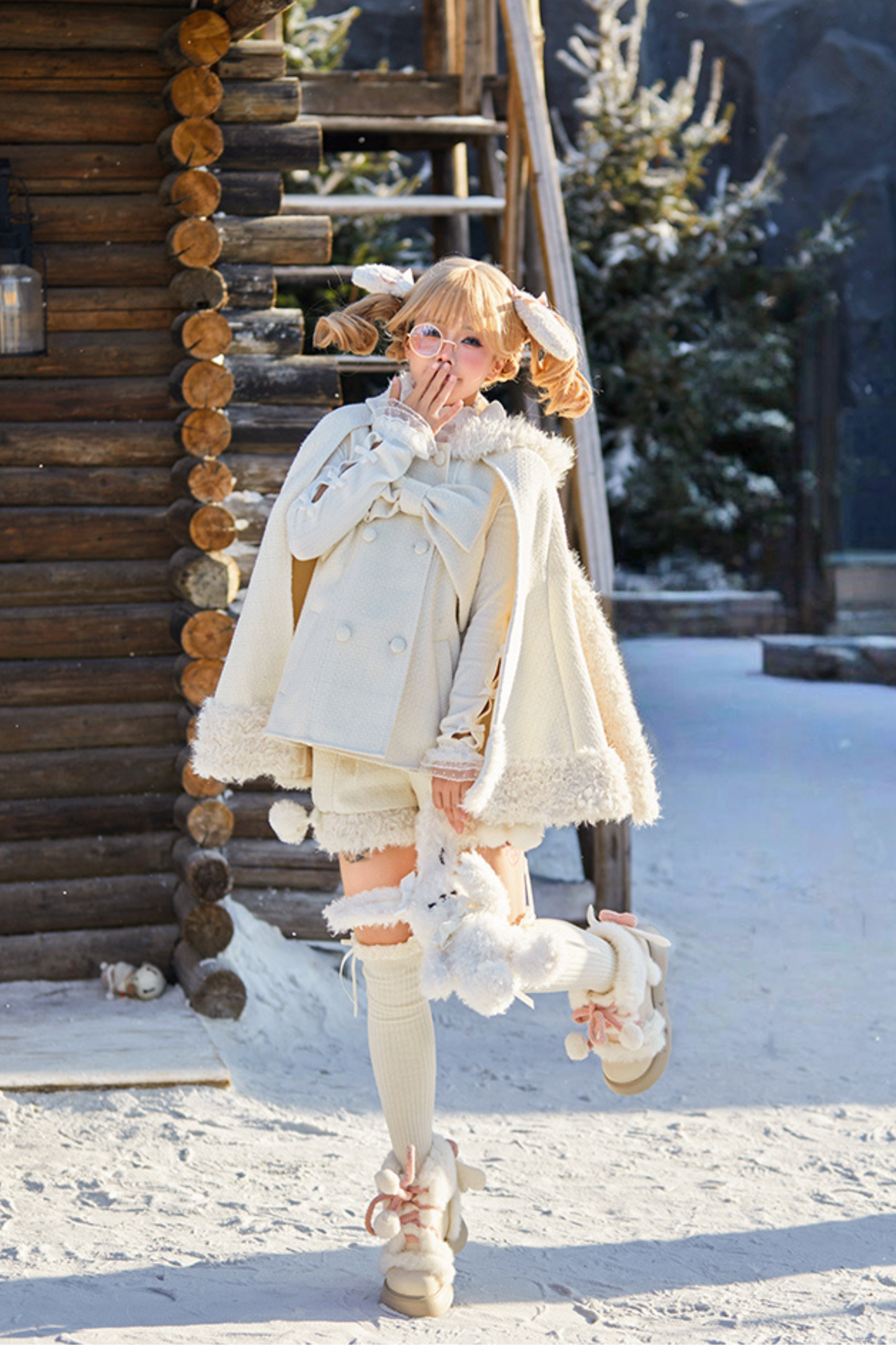 アニマルツイードコート＋ボアショートパンツ