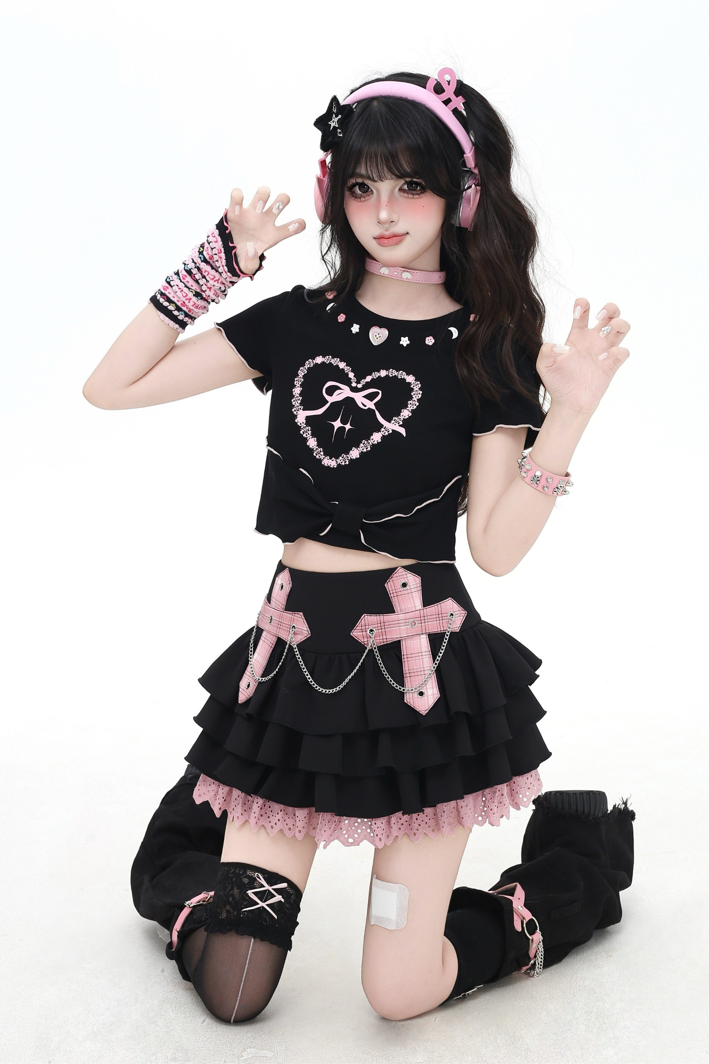 Plaid Chain Tiered Skirt