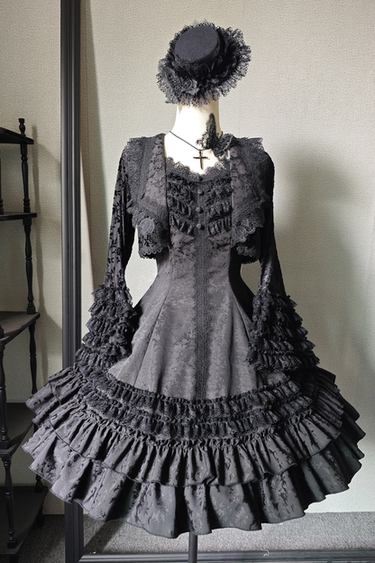 ダークテーラースリムゴシックロリータドレス+アウター