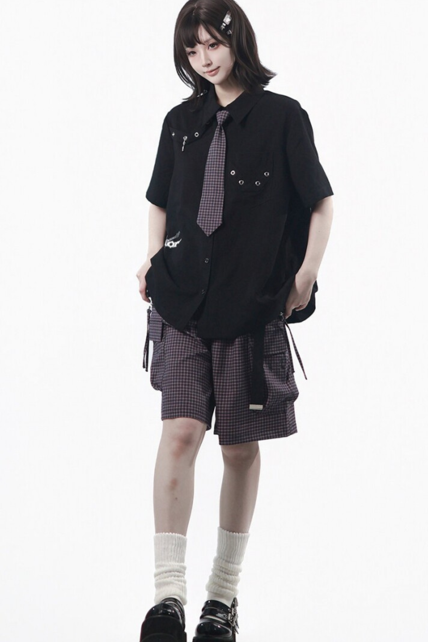 Puff Sleeve Shirt + Shorts + Tie