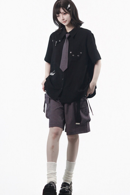 Puff Sleeve Shirt + Shorts + Tie