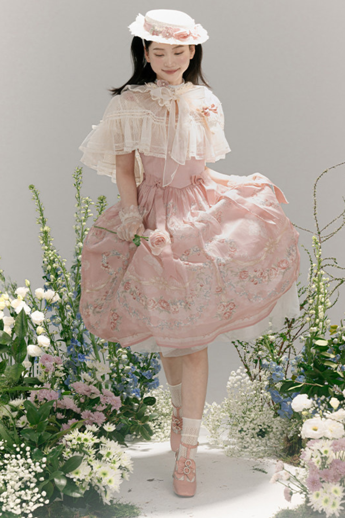 Vilandry Garden Off-Shoulder Dress + Jumper Skirt + Cape