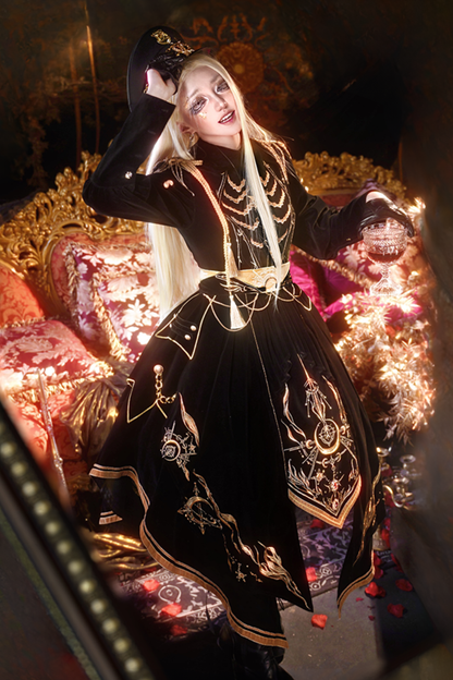 [Deadline for reservations: November 16] Holy army black gold embroidered military cape dress complete set + dress set