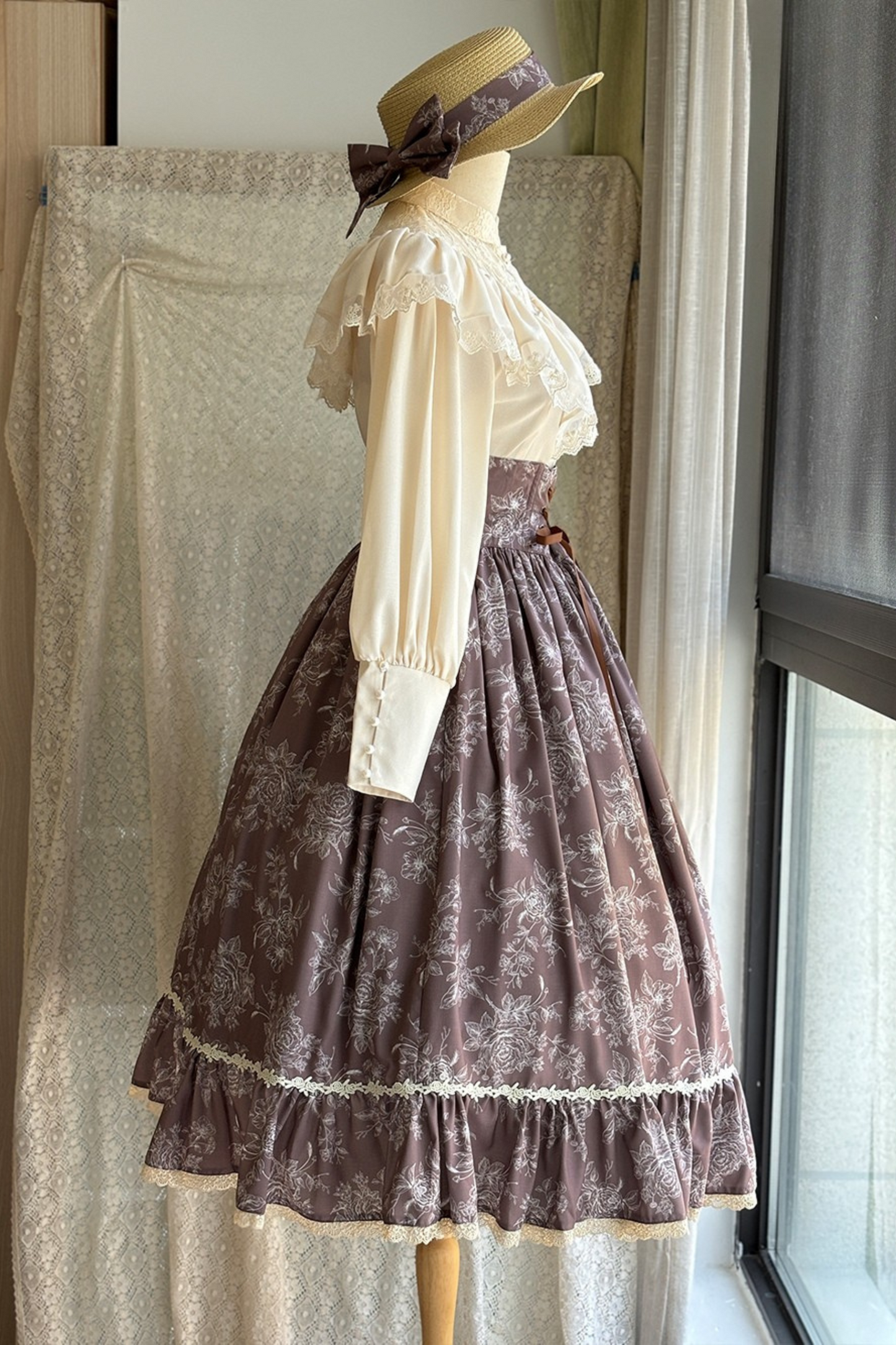 Sketch Wild Rose Elegant Herringbone Lolita Skirt