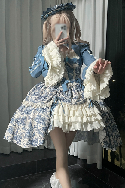 [Vorbestellfrist: 1. Maerz] Eleganter Asiatischer Lolita Traegerrock + Oberteil + Flache Muetze