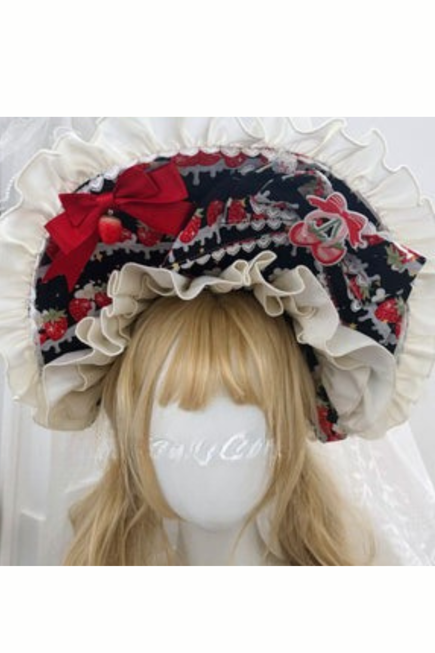 ストロベリーロリータジャンパースカート+ラビットヘアスカーフ+ビッグリボン+トップス+ハット+ボンネット