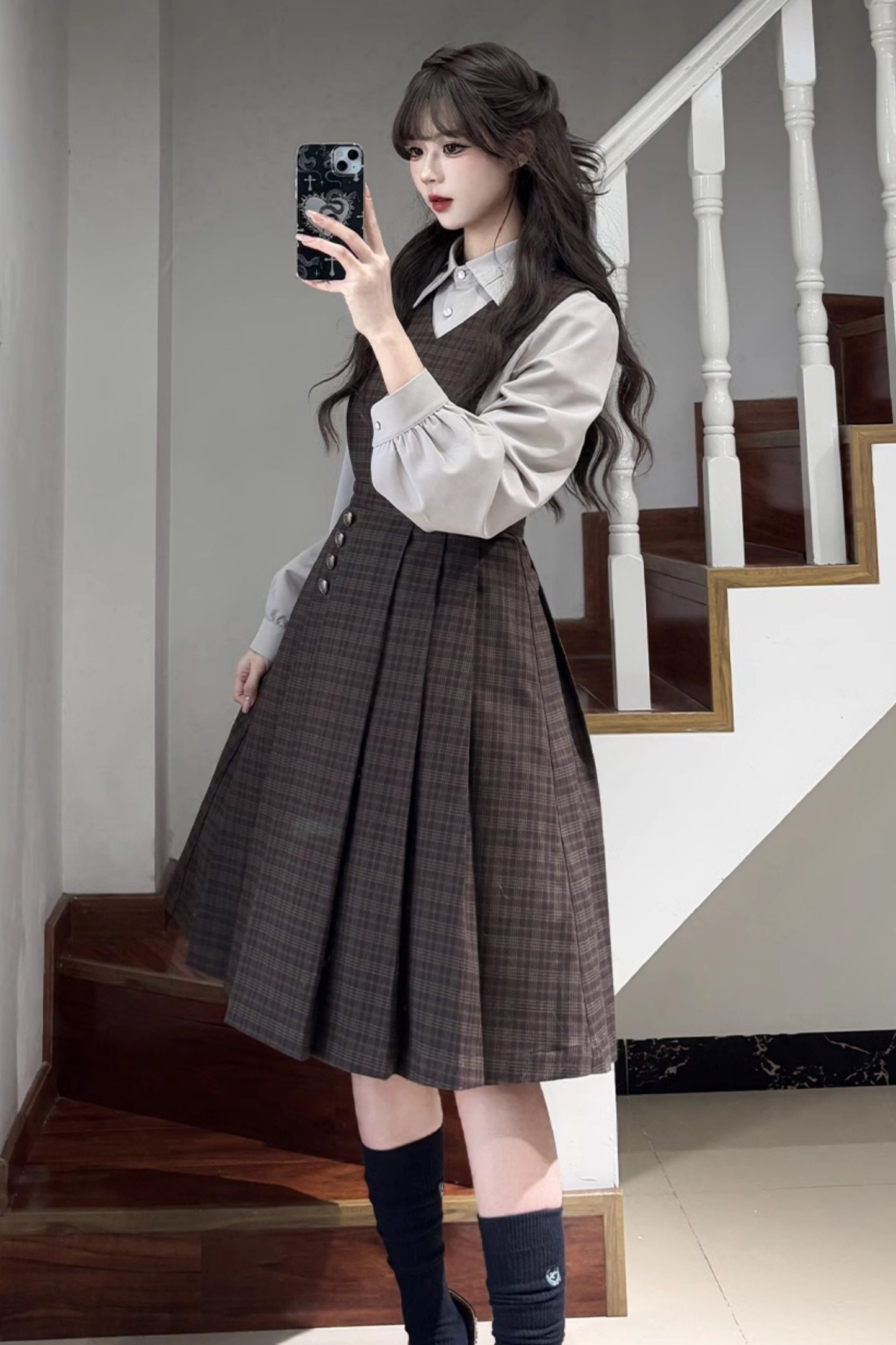 Retro College Jacket + Shirt + Skirt + Badge + Tie