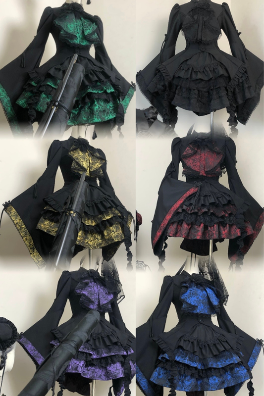 【6月8日予約締切】ゴシックローズアシンメトリーフリル姫袖シャツ＋ローズレイヤードスカート＋ローズレースジャボカラー