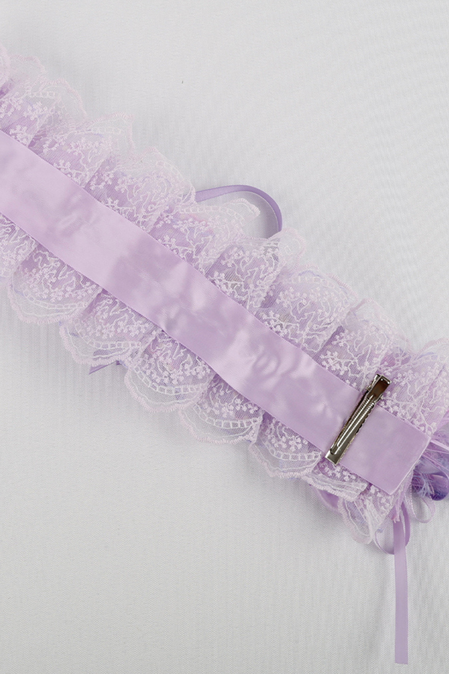 パープルブライダルリボンフラワーボンネット+ハットクリップ+ヘアバンド+リボンクリップ+スリーブ