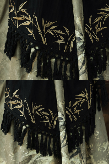 Chic Dark China Print Dress + Shawl