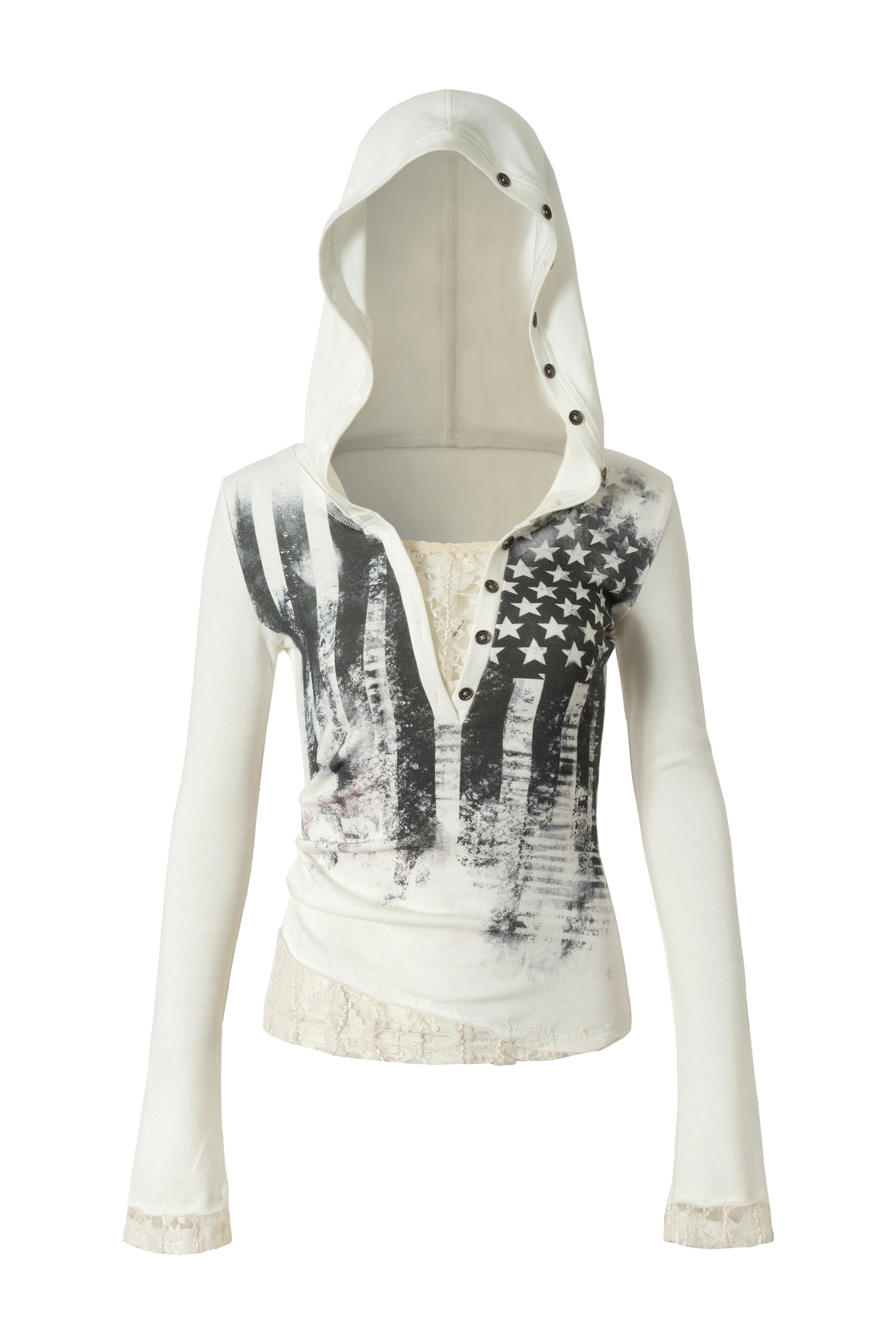 레이스 패치워크 타이트 후드 파커