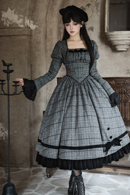 Check Fishbone Chest JSK + Dress + Innerwear + Ribbon + Hat