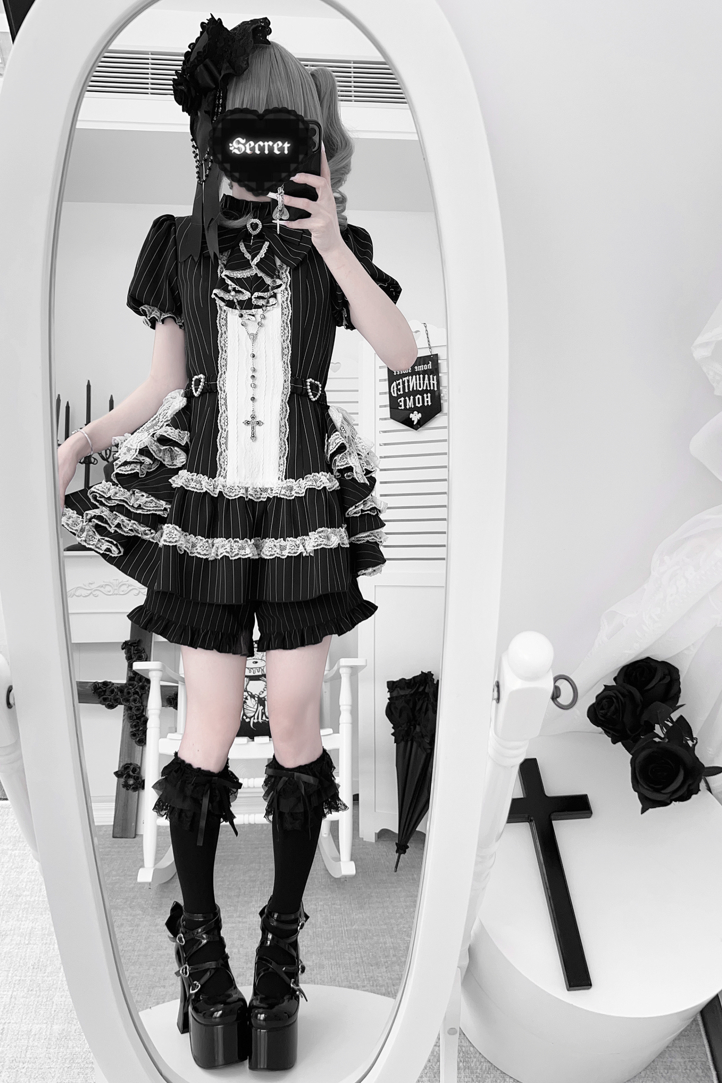 パフスリーブエレガントゴシックスタイルトップス+パンツ