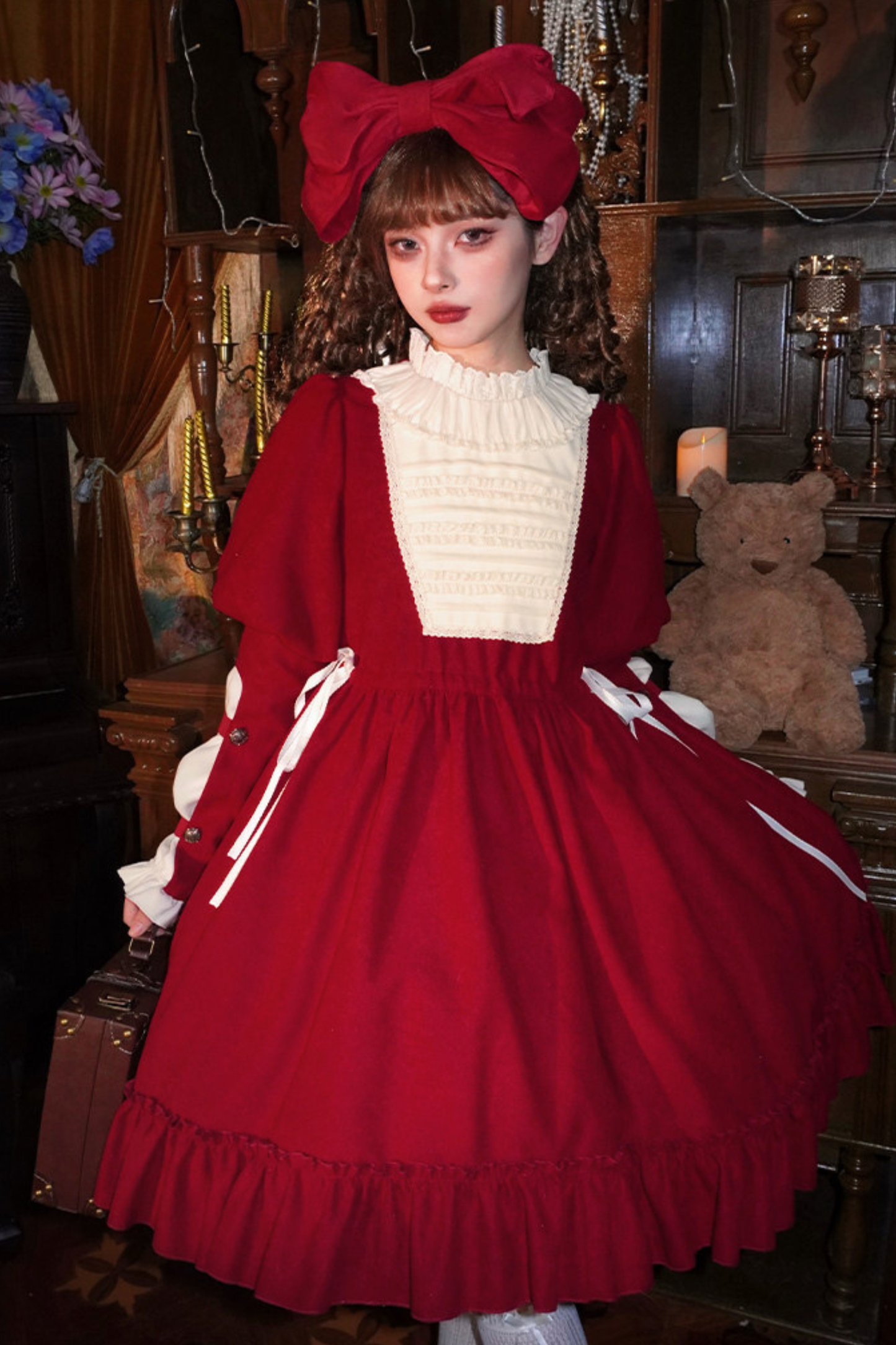 レースラッフルロリータドレス+リボン