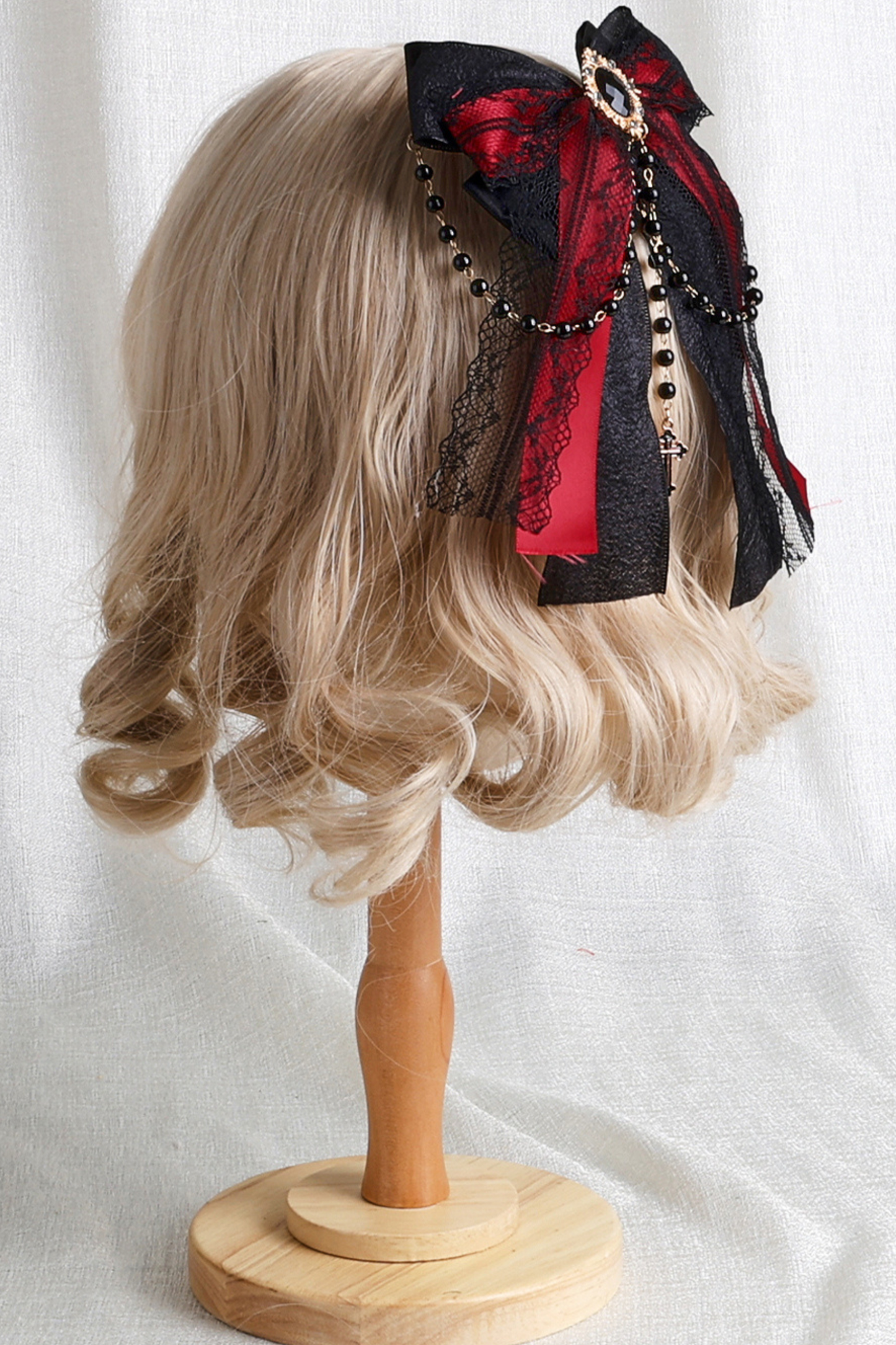 Dark Frilled Lolita Hairband + Flat Hat + Hat Clip + Ribbon Clip + Sleeve