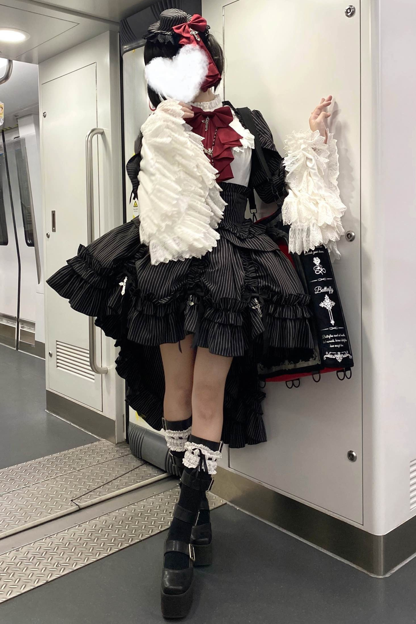 【12月6日予約締切】クロスノクターンゴシックダーク・ストライプレイヤードトップ＋クロスローズ・ストライププルアップスカート