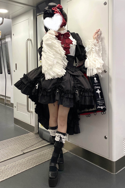 【12月6日予約締切】クロスノクターンゴシックダーク・ストライプレイヤードトップ＋クロスローズ・ストライププルアップスカート