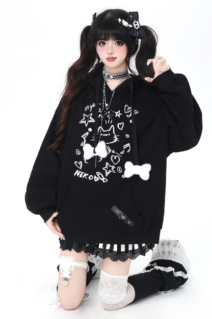 Cat Graffiti Fleece Hoodie