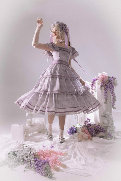 French Elegance Floral Lolita Dress + Badge + Headband + Headband