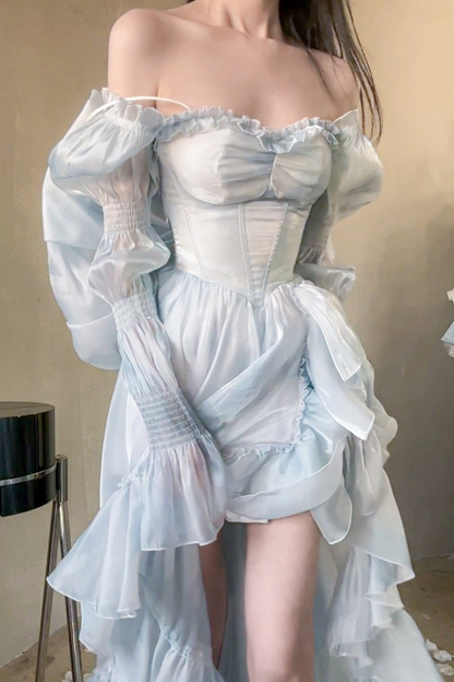 [Pre-order product] Snow Blue Sparkling Series Long Tail Bustier Dress + Back Ribbon