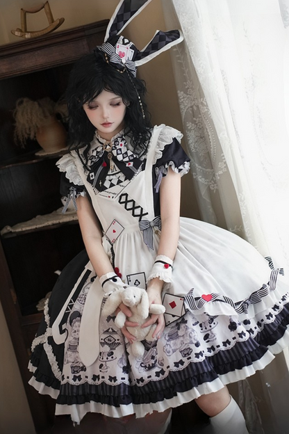 【数量限定】アリスティーパーティーアシメエプロンドレス＋うさ耳ハットドレスフルセット