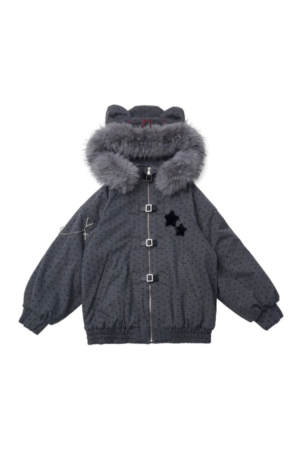 Big fur collar jacket + top + skirt + pants + check hooded jacket