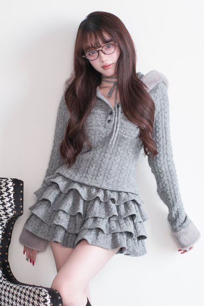 ケーブルニットトップス+ティアードスカート