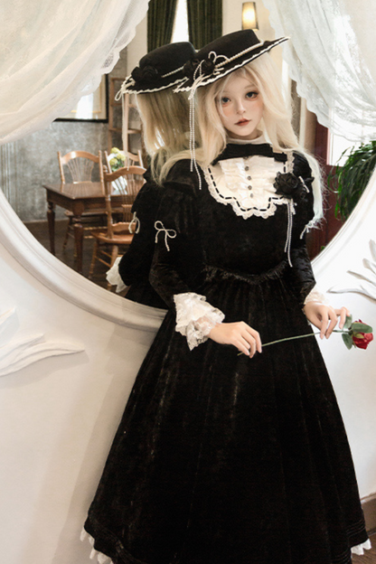 Dark Gothic Velvet Lolita Dress + Cloak + Hat