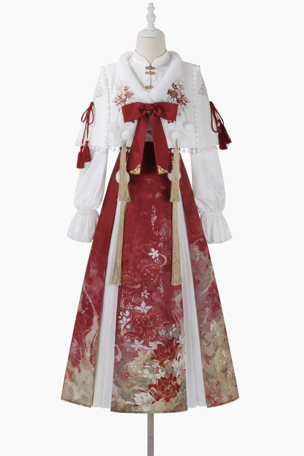 Retro china shawl + top + skirt