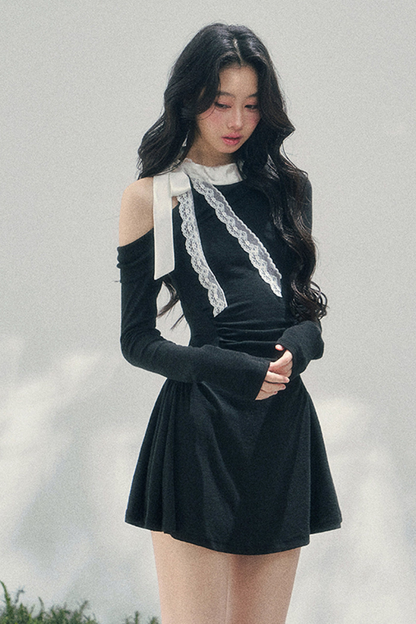 フレンチレースオフショルダードレス