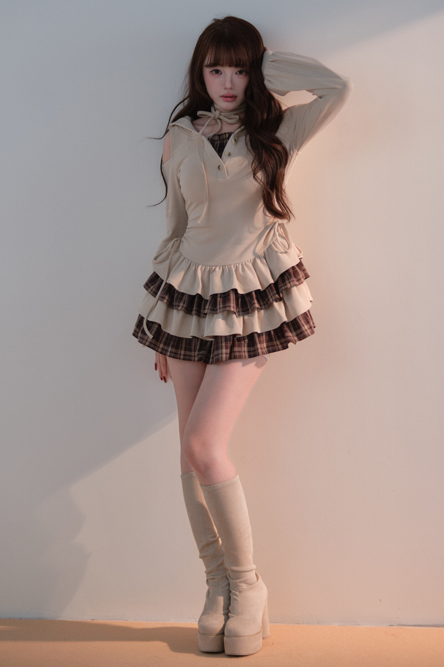 Plaid Ruffle Off-Shoulder Dress