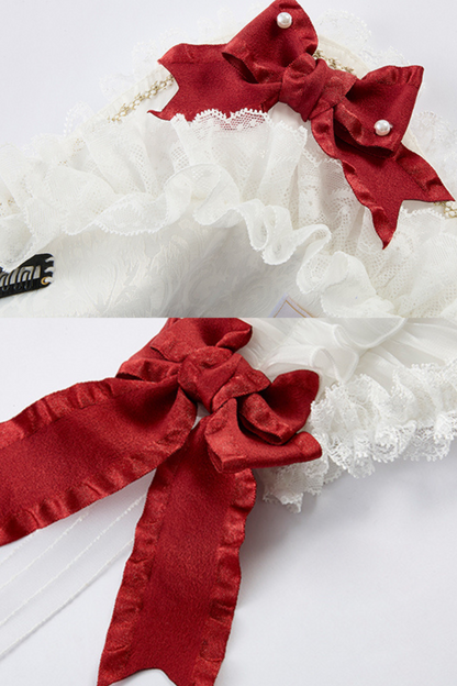 白雪プリンセスロリータドレス+ボンネット+レースチョーカー