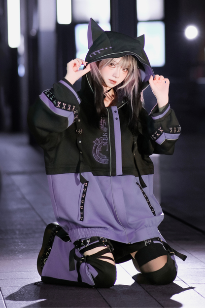 【天使界隈】サイバーテクノロジージャケット+ショートパンツ+レッグカバー