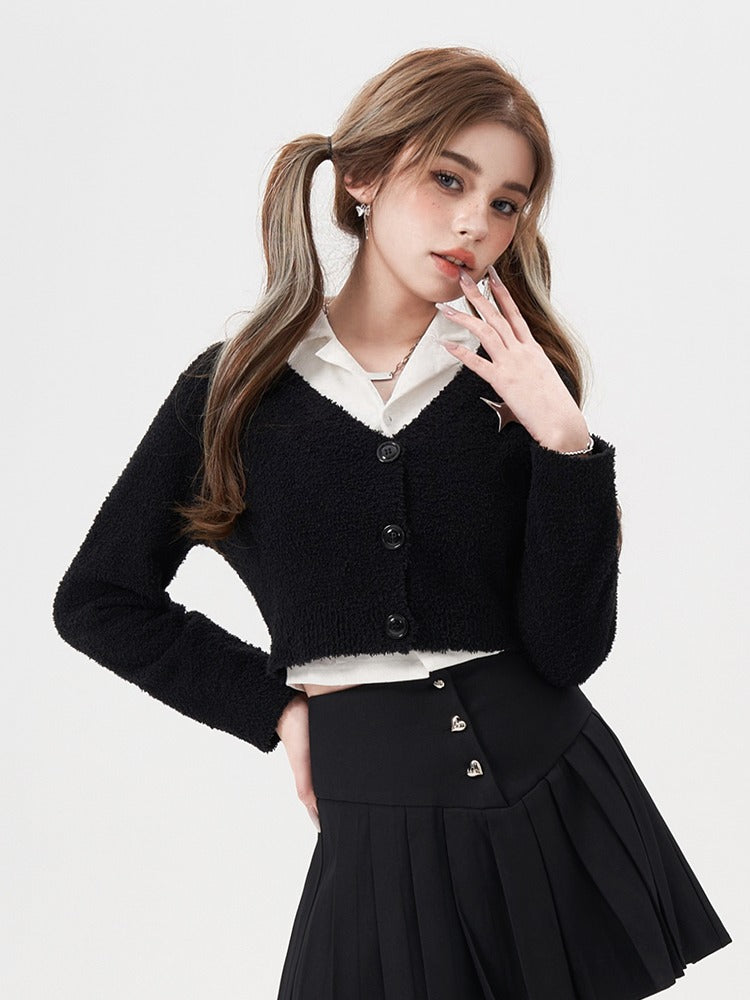 Metal Star Black Short Knit Cardigan