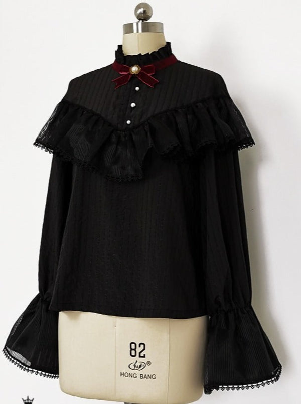 Red Retro Elegant Dark Gothic Lolita Stand Collar Shirt