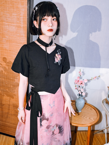 Chinese Flower Short Girly Tops