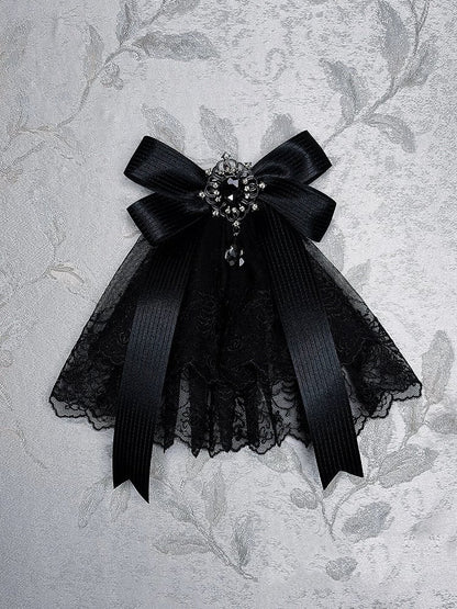 Black Mist Banquet Gothic Cross Rose Bonnet + Veil + Brooch