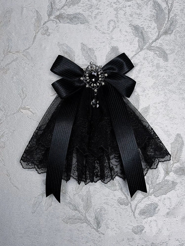 Black Mist Banquet Gothic Cross Rose Bonnet + Veil + Brooch