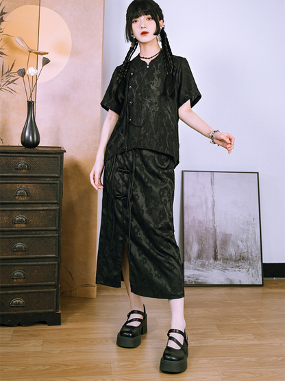 China Dark Mode Tassel Shirt