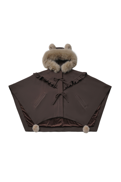 ベルベットベアフードケープ+トップス+サスペンダースカート+レッグカバー