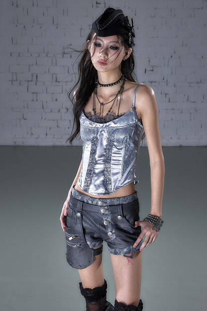 레트로 레이스 새틴 바스티에르 캐미솔