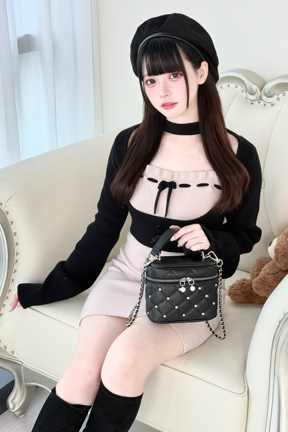 ショートニットカーディガン+タイトドレス