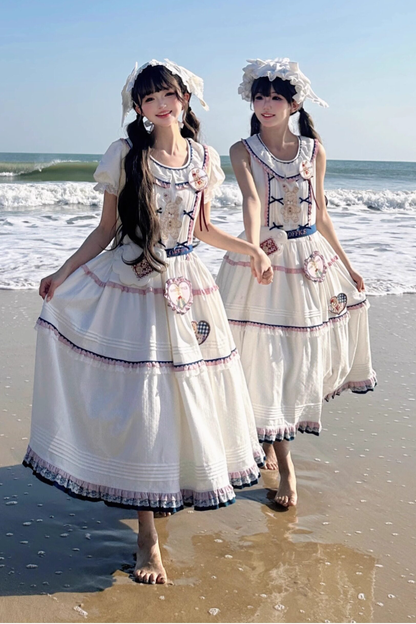 Retro Bear Puff Sleeve Dress + Sleeveless Dress