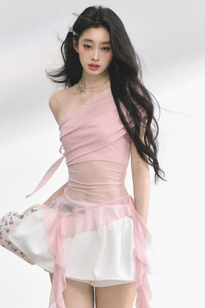 シアーオフショルダートップス