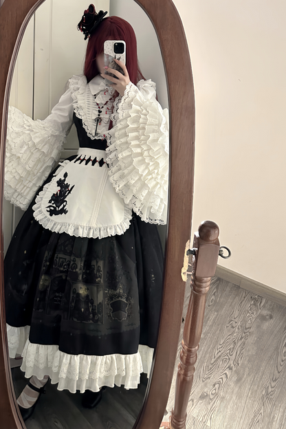 [Reservations] Dark Sleeveless Pleated Print Lapel Lolita Jumperskirt